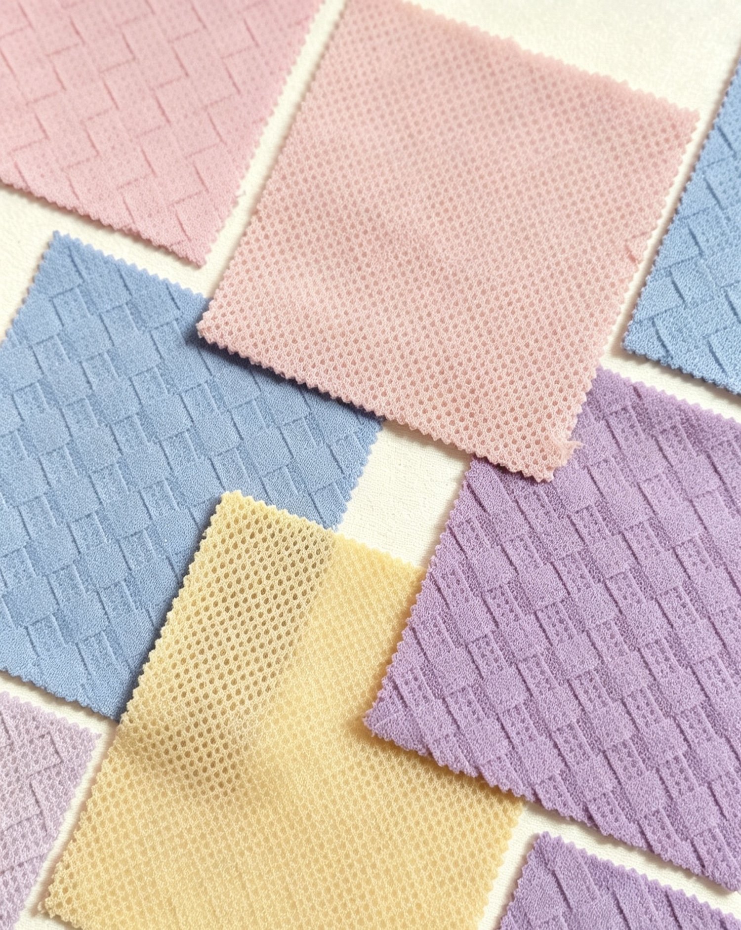 Pastel mesh and jacquard knit swatches